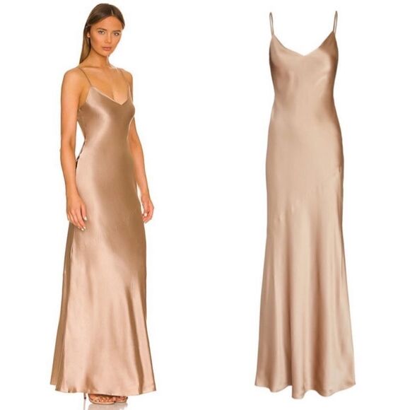 L’AGENCE Serita Maxi V-Neck Bias Dress in Cappuccino Size 16 NWT - Picture 13 of 16